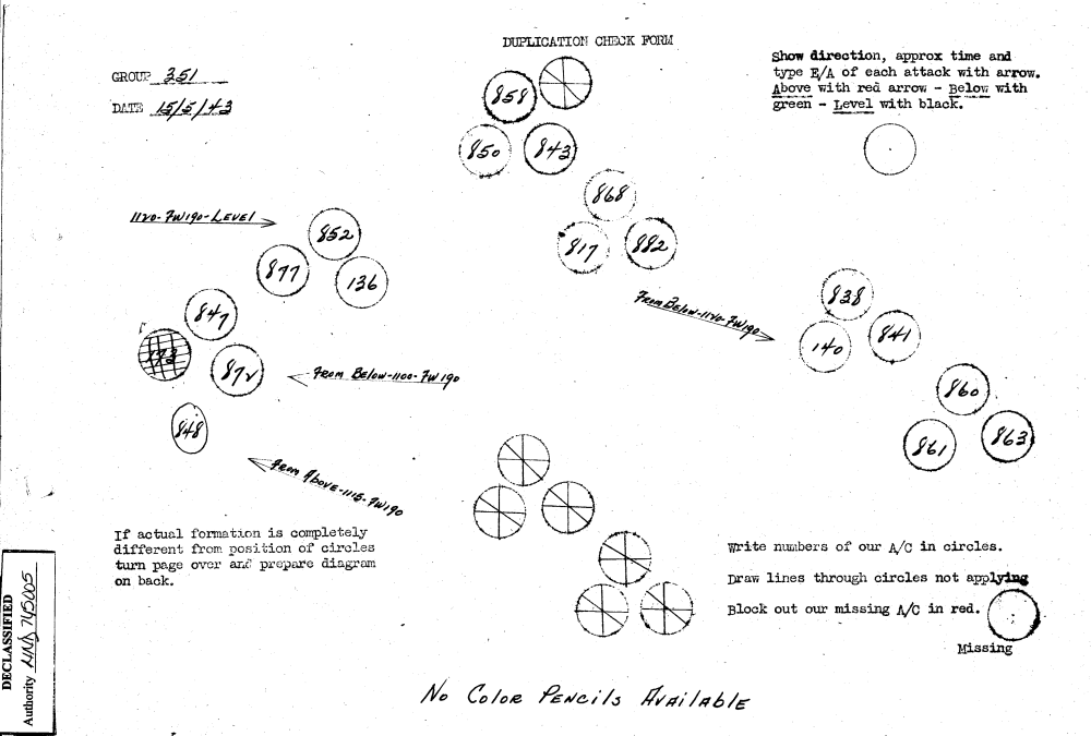 Combat duplication form (load list), mission 3, 15 May 1943 (351st Bomb Group Association)