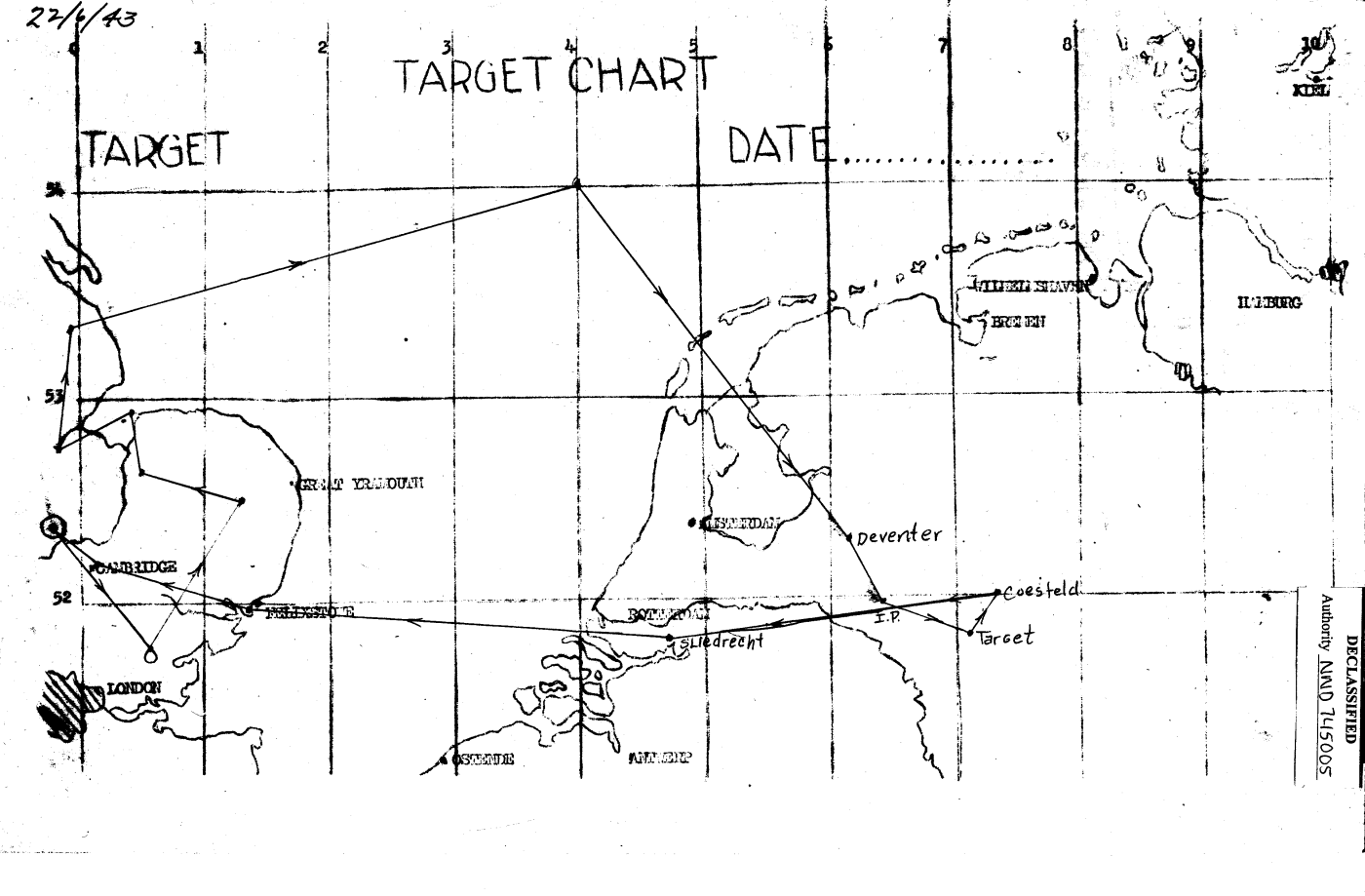 Track chart, mission 10, 22 Jun 1943 (351st Bomb Group Association)