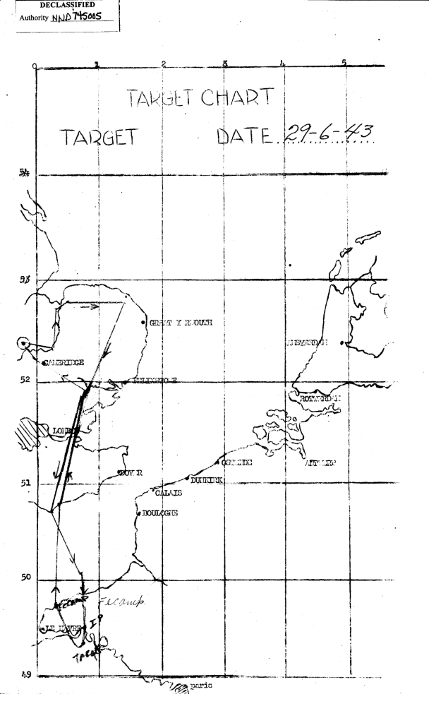 Track chart, mission 15, 29 Jun 1943 (351st Bomb Group Association)