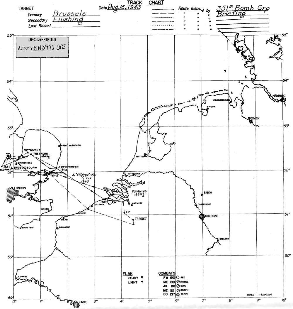 Track chart, mission 27, 15 Aug 1943 (351st Bomb Group Association)