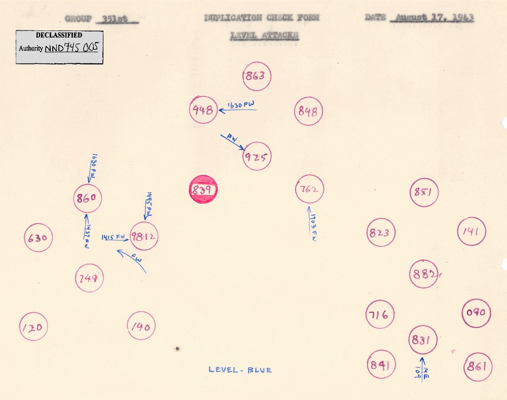 Combat duplication form (load list), mission 29, 17 Aug 1943 (351st Bomb Group Association)