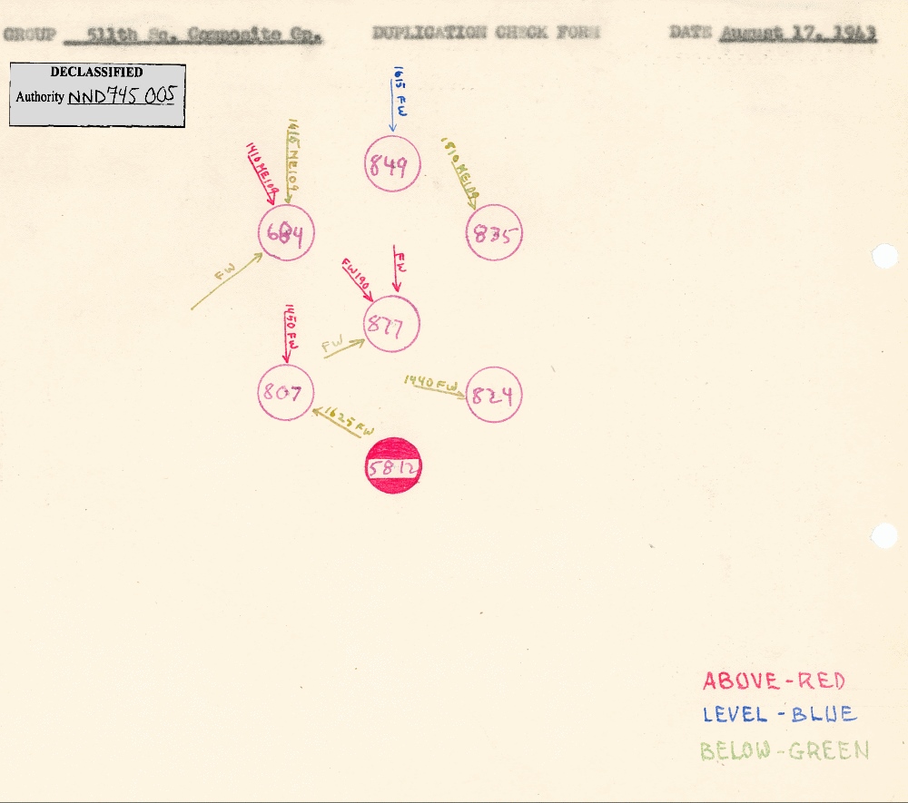 Combat duplication form (load list), mission 29, 17 Aug 1943 (351st Bomb Group Association)