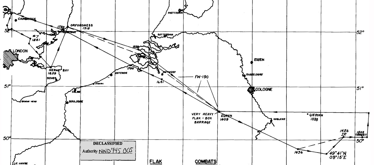Track chart, mission 29, 17 Aug 1943 (351st Bomb Group Association)