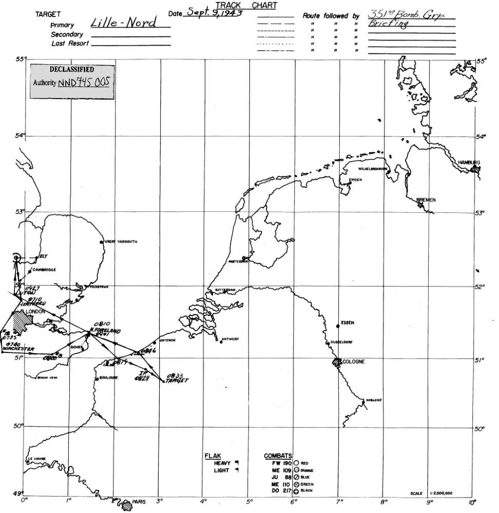 Track chart, mission 38, 9 Sep 1943 (351st Bomb Group Association)