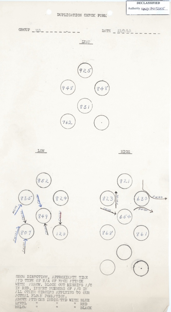 Combat duplication form (load list), mission 41, 23 Sep 1943 (351st Bomb Group Association)