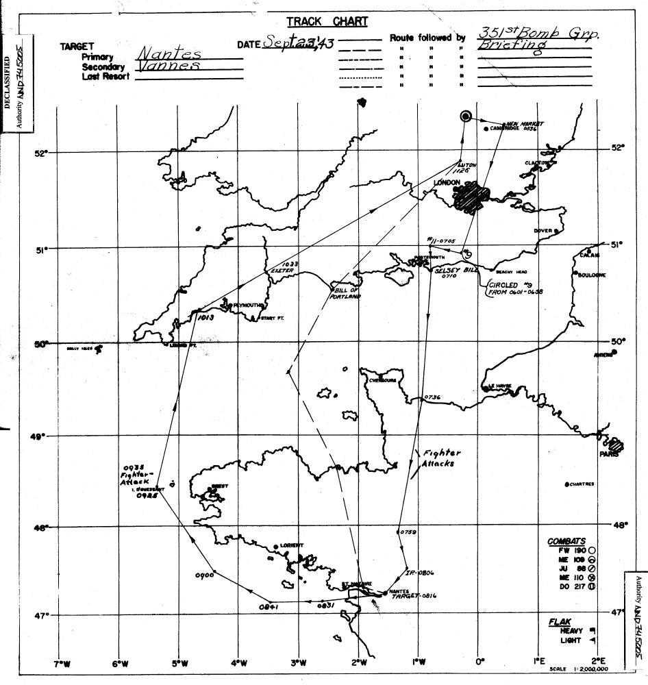 Track chart, mission 41, 23 Sep 1943 (351st Bomb Group Association)