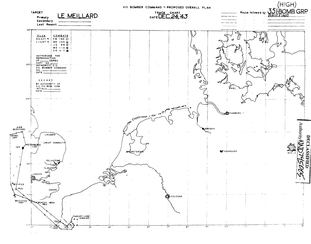 Track chart, mission 64, 24 Dec 1943 (351st Bomb Group Association)