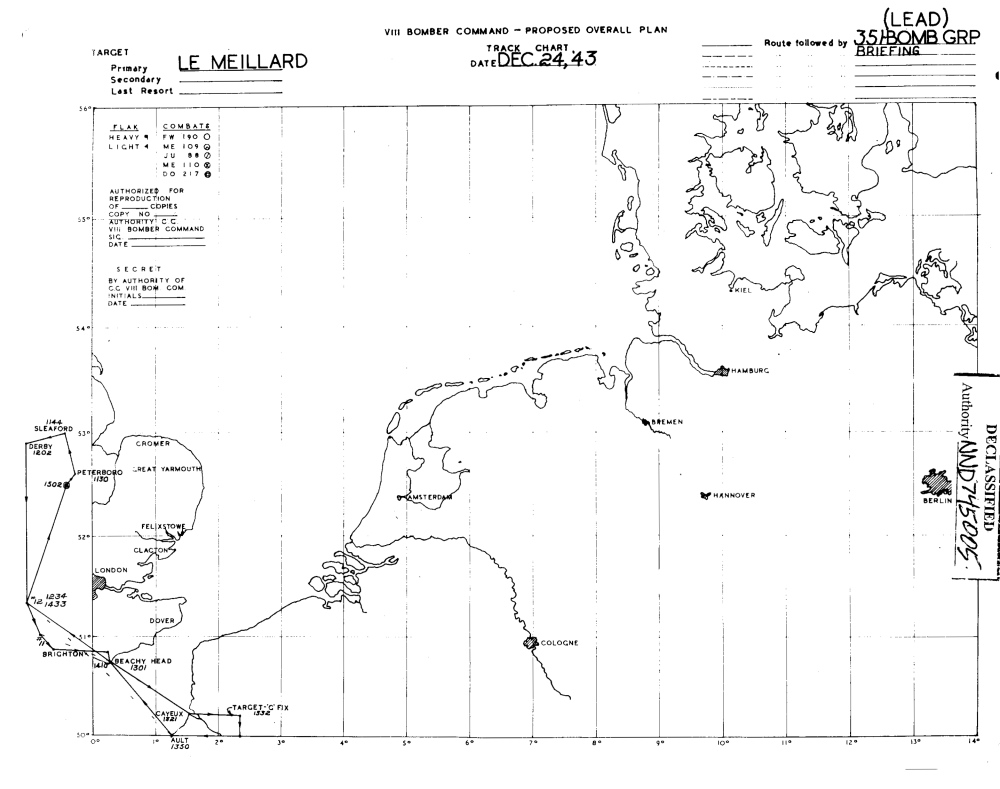 Track chart, mission 64, 24 Dec 1943 (351st Bomb Group Association)