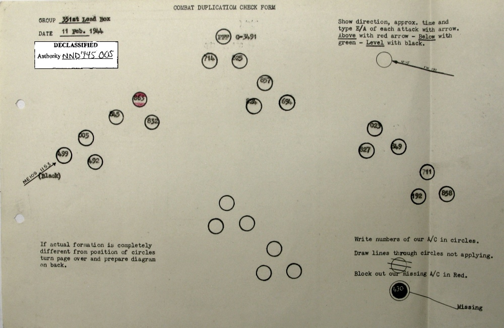Combat duplication form (load list), mission 80, 11 Feb 1944 (351st Bomb Group Association)