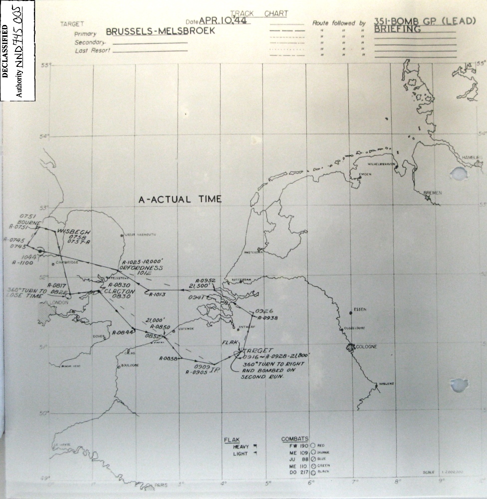 Track chart, mission 105, 10 Apr 1944 (351st Bomb Group Association)