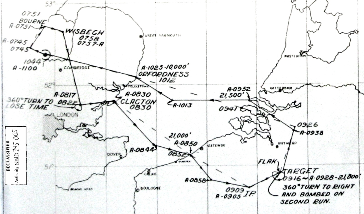 Track chart, mission 105, 10 Apr 1944 (351st Bomb Group Association)