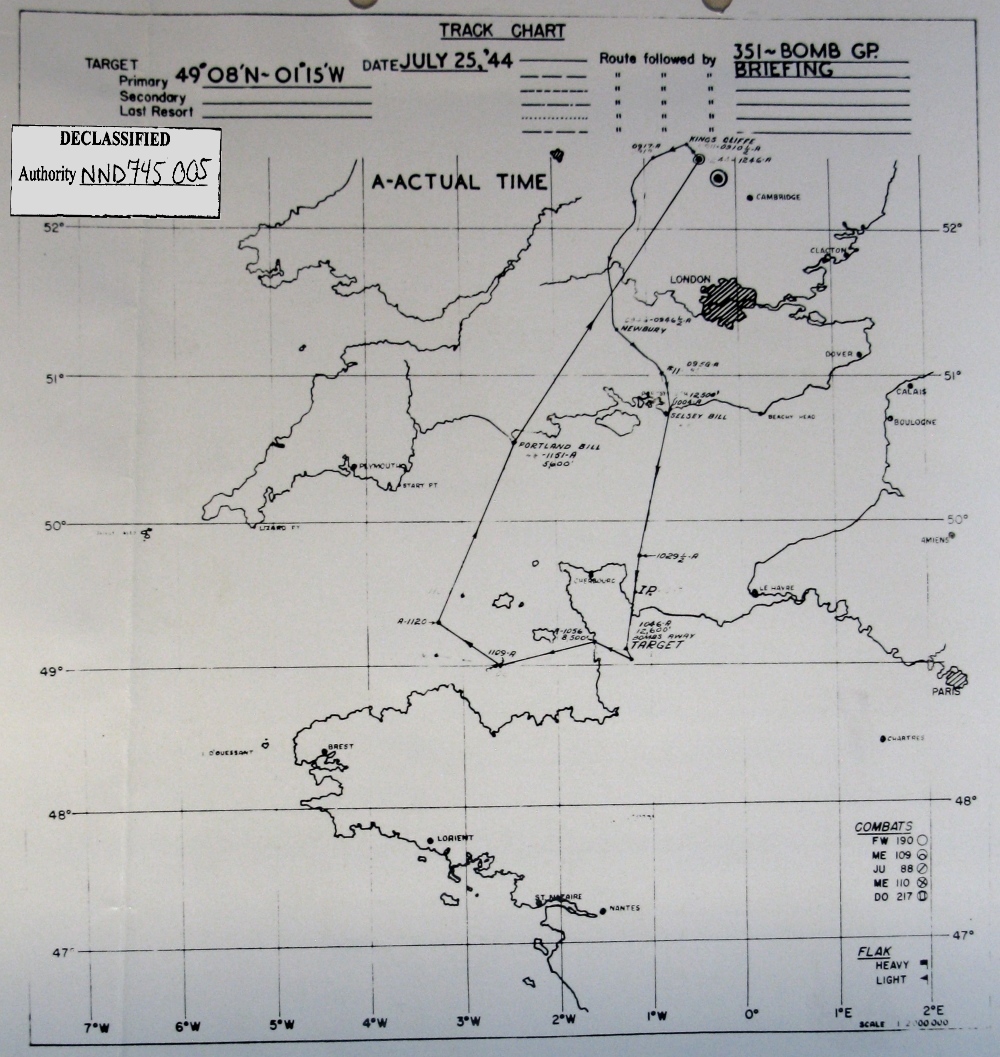 Track chart, mission 177, 25 Jul 1944 (351st Bomb Group Association)