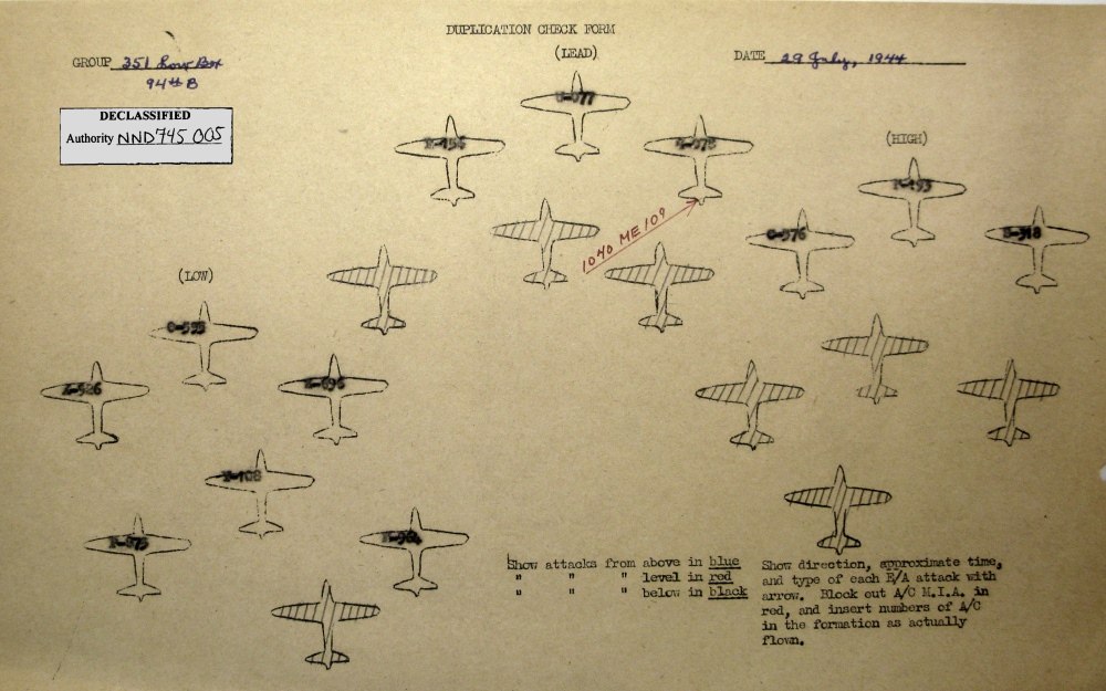 Combat duplication form (load list), mission 179, 29 Jul 1944 (351st Bomb Group Association)