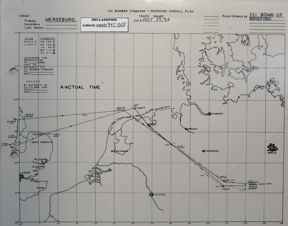 Track chart, mission 179, 29 Jul 1944 (351st Bomb Group Association)