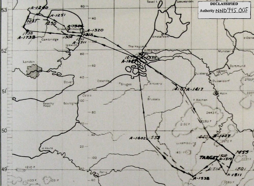Track chart, mission 182, 3 Aug 1944 (351st Bomb Group Association)