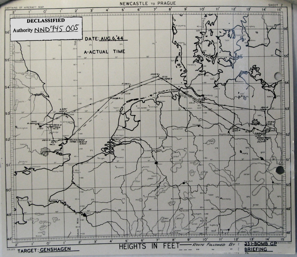 Track chart, mission 185, 6 Aug 1944 (351st Bomb Group Association)