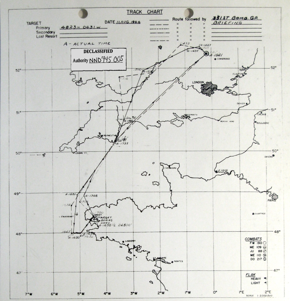 Track chart, mission 188, 11 Aug 1944 (351st Bomb Group Association)
