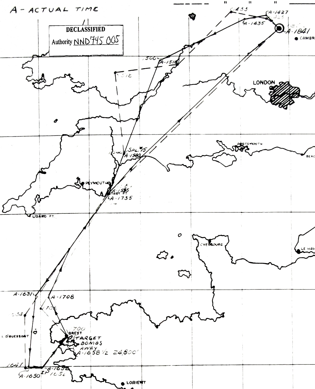 Track chart, mission 188, 11 Aug 1944 (351st Bomb Group Association)