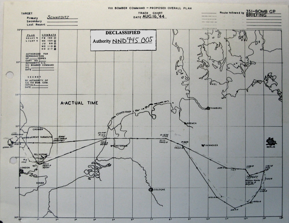 Track chart, mission 191, 16 Aug 1944 (351st Bomb Group Association)