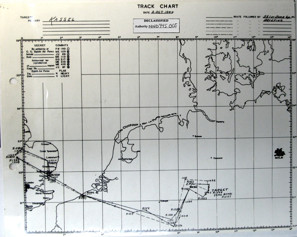Track chart, mission 212, 2 Oct 1944 (351st Bomb Group Association)