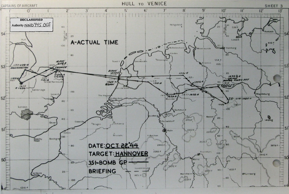 Track chart, mission 222, 22 Oct 1944 (351st Bomb Group Association)