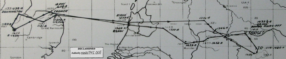 Track chart, mission 222, 22 Oct 1944 (351st Bomb Group Association)