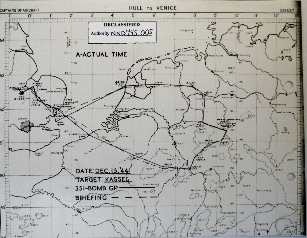 Track chart, mission 243, 15 Dec 1944 (351st Bomb Group Association)