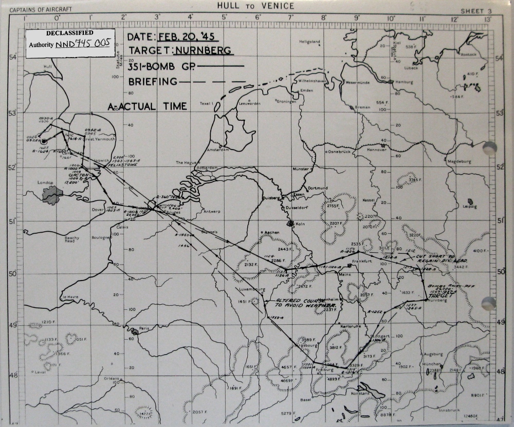 Track chart, mission 275, 20 Feb 1945 (351st Bomb Group Association)