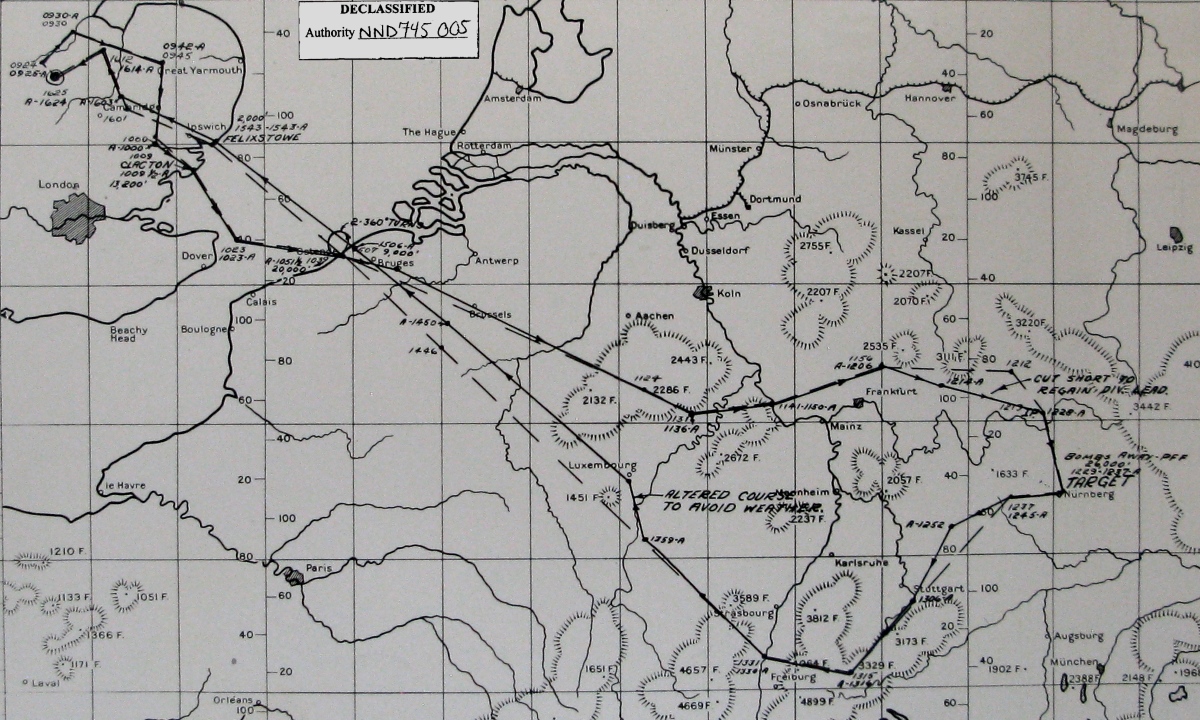 Track chart, mission 275, 20 Feb 1945 (351st Bomb Group Association)