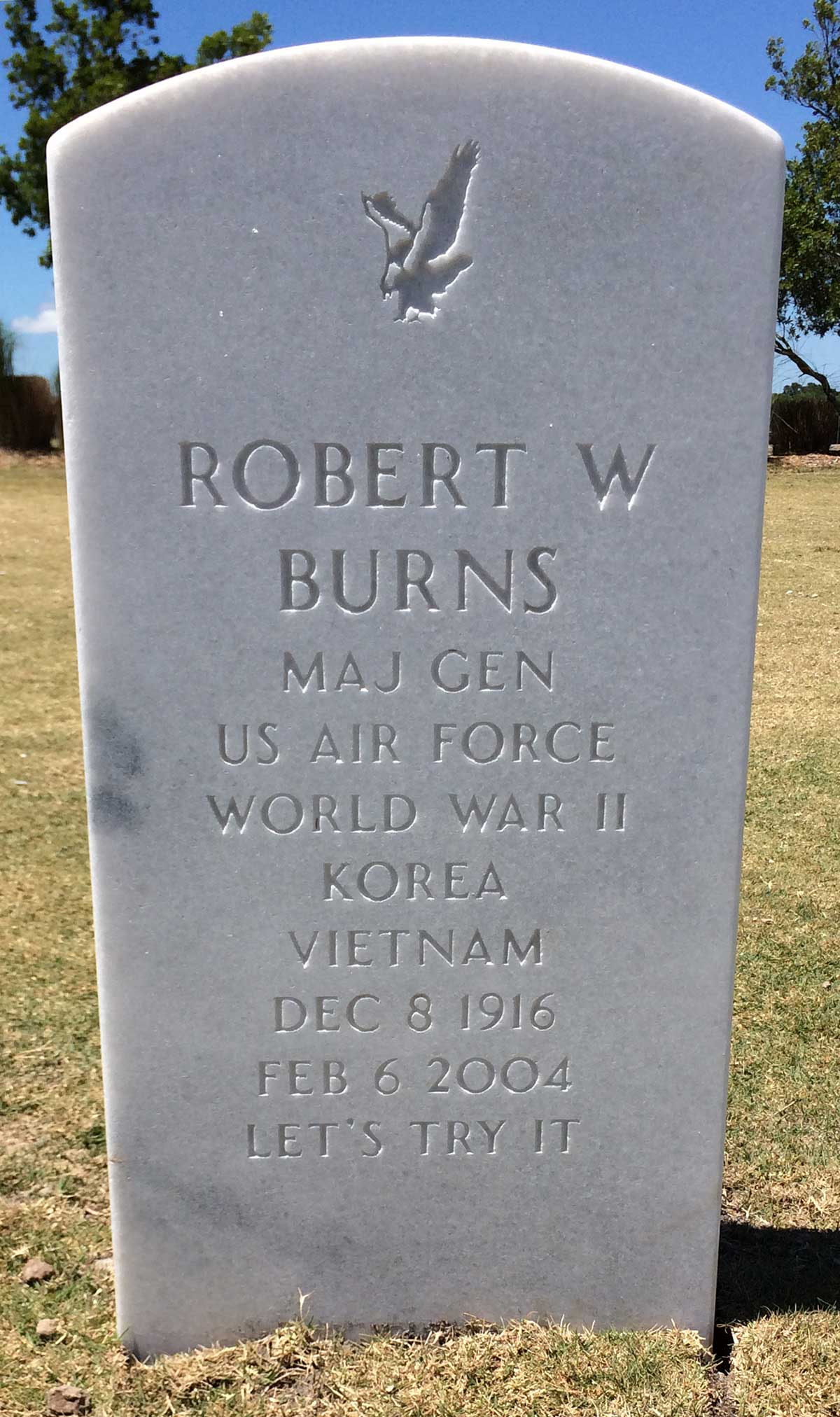 Headstone of Major General Robert W. Burns, Sarasota National Cemetery