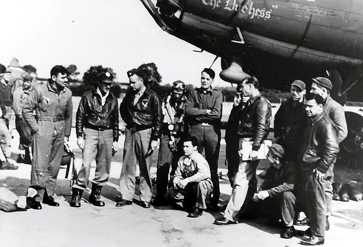 Second informal post-mission photo under The Duchess nose art, September 23, 1943