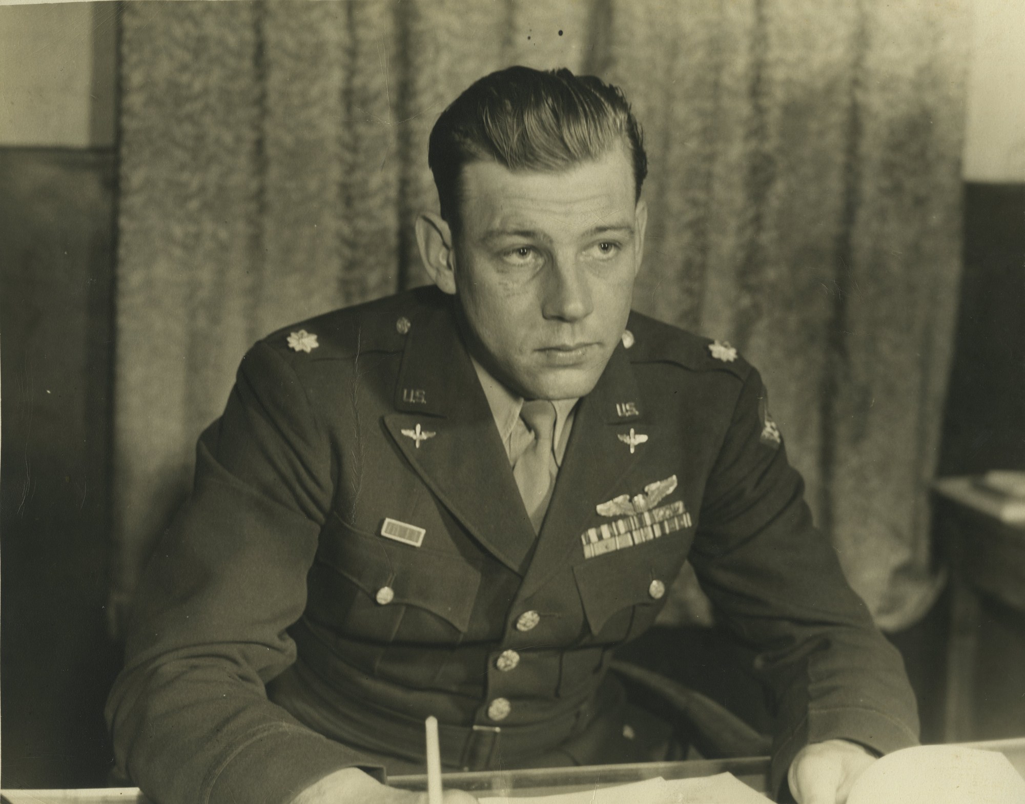 Studio portrait of Lt. Col. Robert W. Burns in dress uniform, Polebrook, January 1944